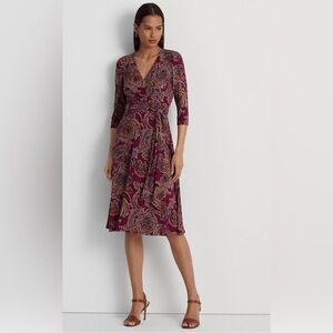 NWT Lauren Ralph Lauren Burgundy Paisley Midi Dress Size 10